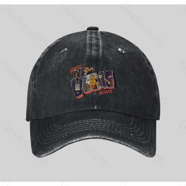 Greetings From New Vegas Washed Vintage Baseball Cap Black