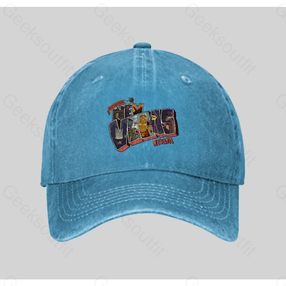 Greetings From New Vegas Washed Vintage Baseball Cap Blue