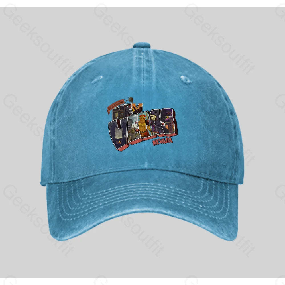 Greetings From New Vegas Washed Vintage Baseball Cap Blue