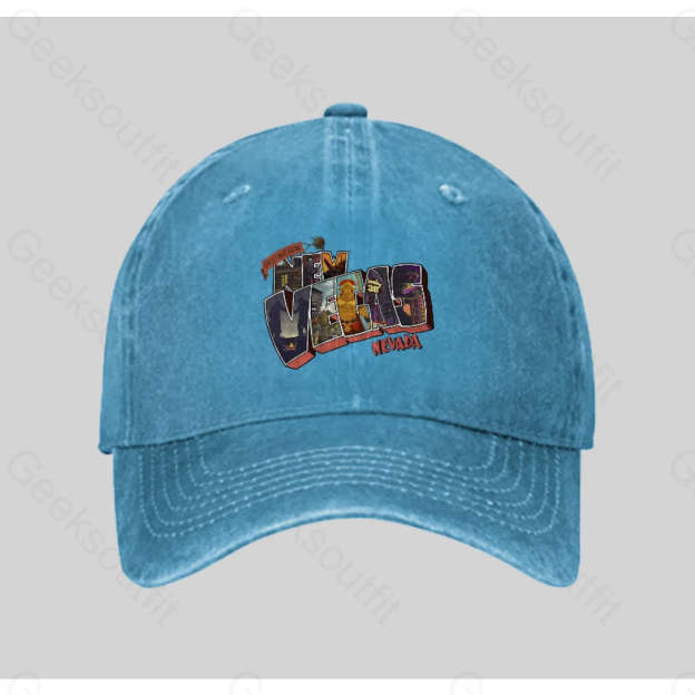 Greetings From New Vegas Washed Vintage Baseball Cap Blue