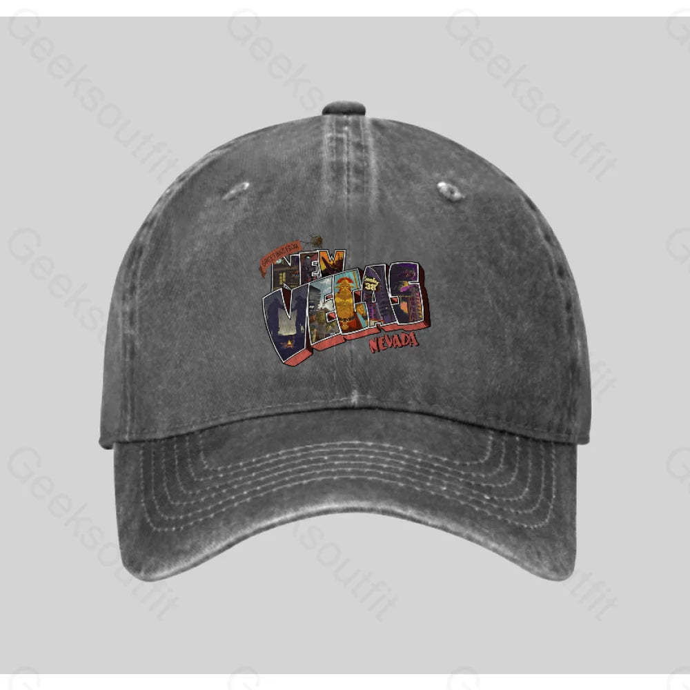 Greetings From New Vegas Washed Vintage Baseball Cap Grey
