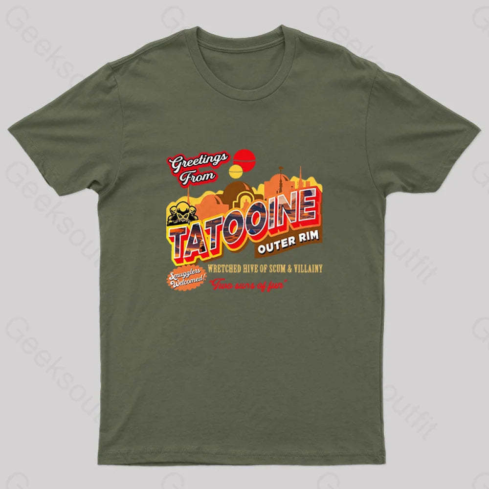 Greetings From Tatooine Dks Nerd T-Shirt Army Green / S