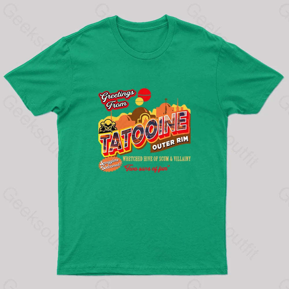 Greetings From Tatooine Dks Nerd T-Shirt Green / S