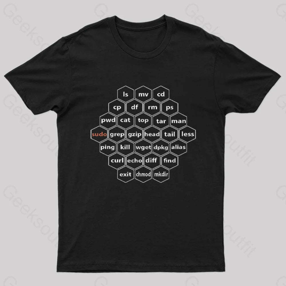 Hacker Linux Basic Cli Commands Geek T-Shirt Black / S