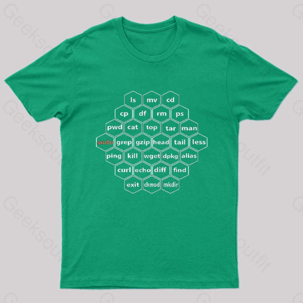 Hacker Linux Basic Cli Commands Geek T-Shirt Green / S