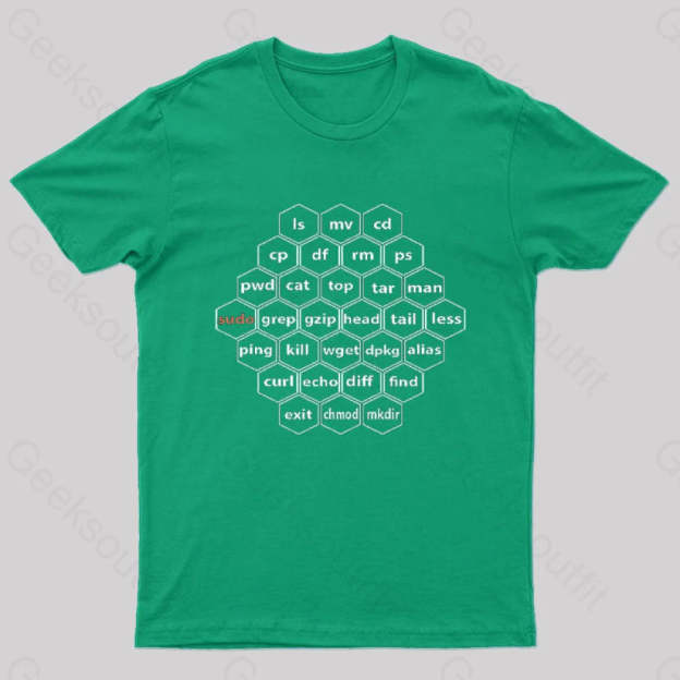 Hacker Linux Basic Cli Commands Geek T-Shirt Green / S