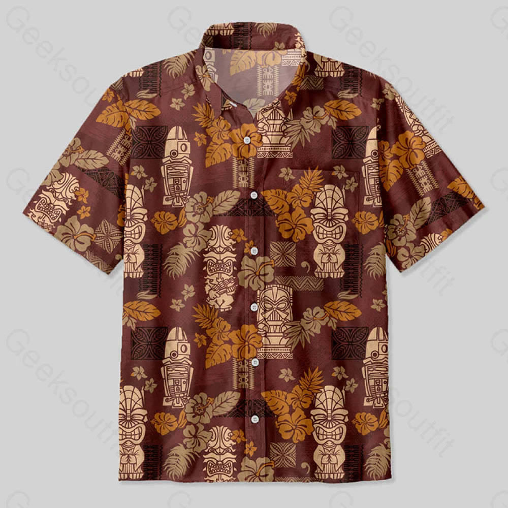 Hawaii Tiki Totem Button Up Pocket Shirt Up / S Bus607 Yc