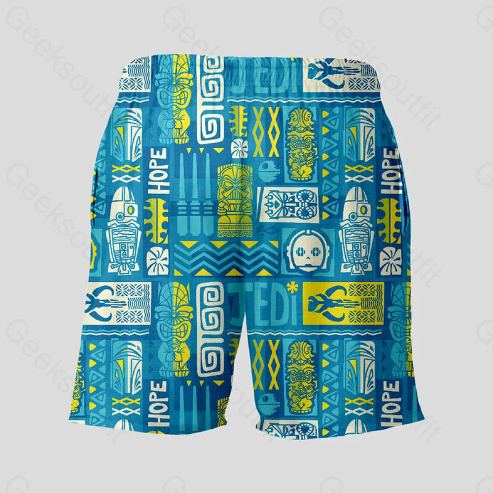 Hawaiian Blue Totem Geeky Drawstring Shorts