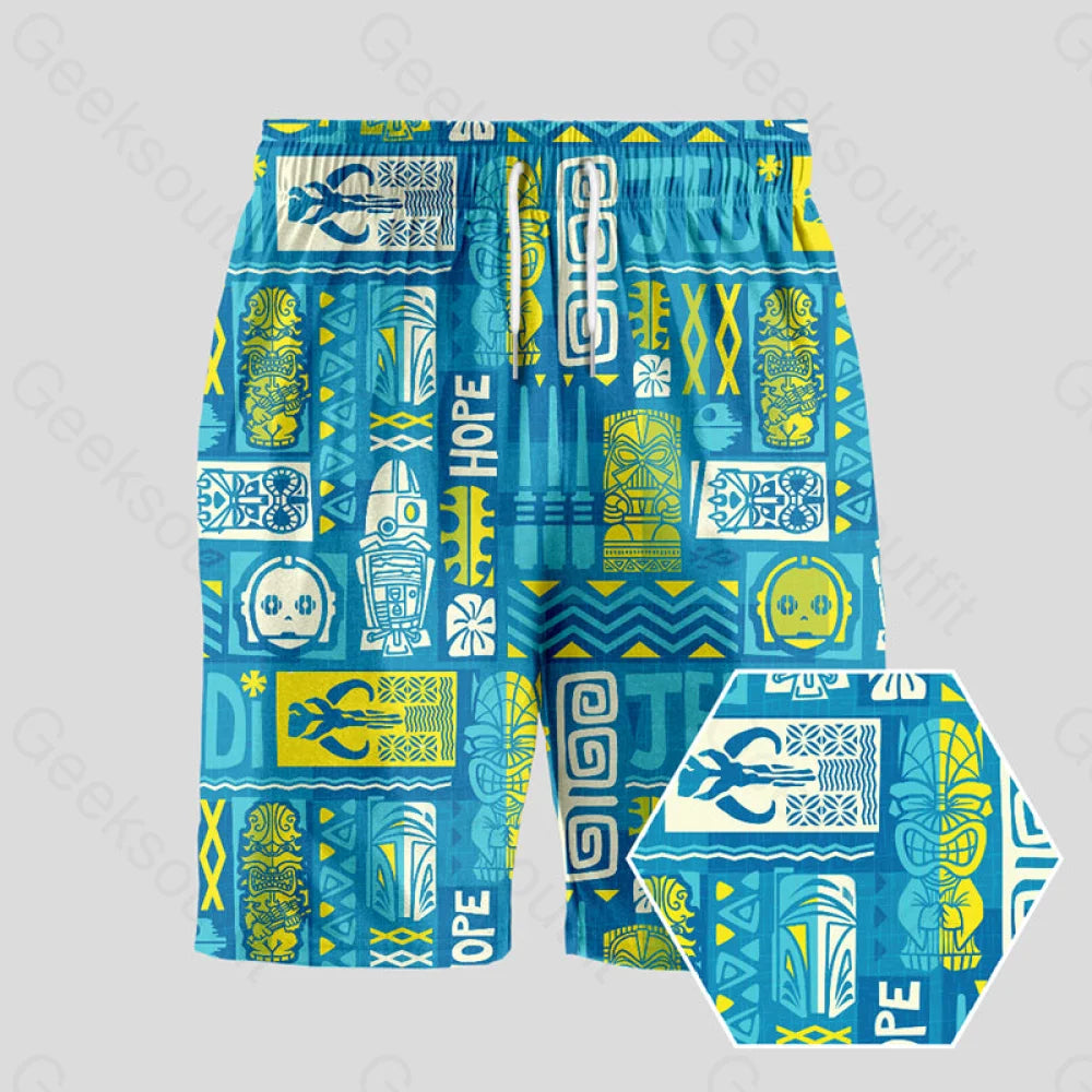 Hawaiian Blue Totem Geeky Drawstring Shorts