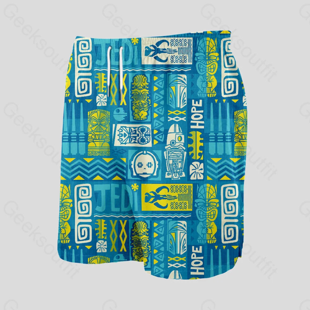 Hawaiian Blue Totem Geeky Drawstring Shorts