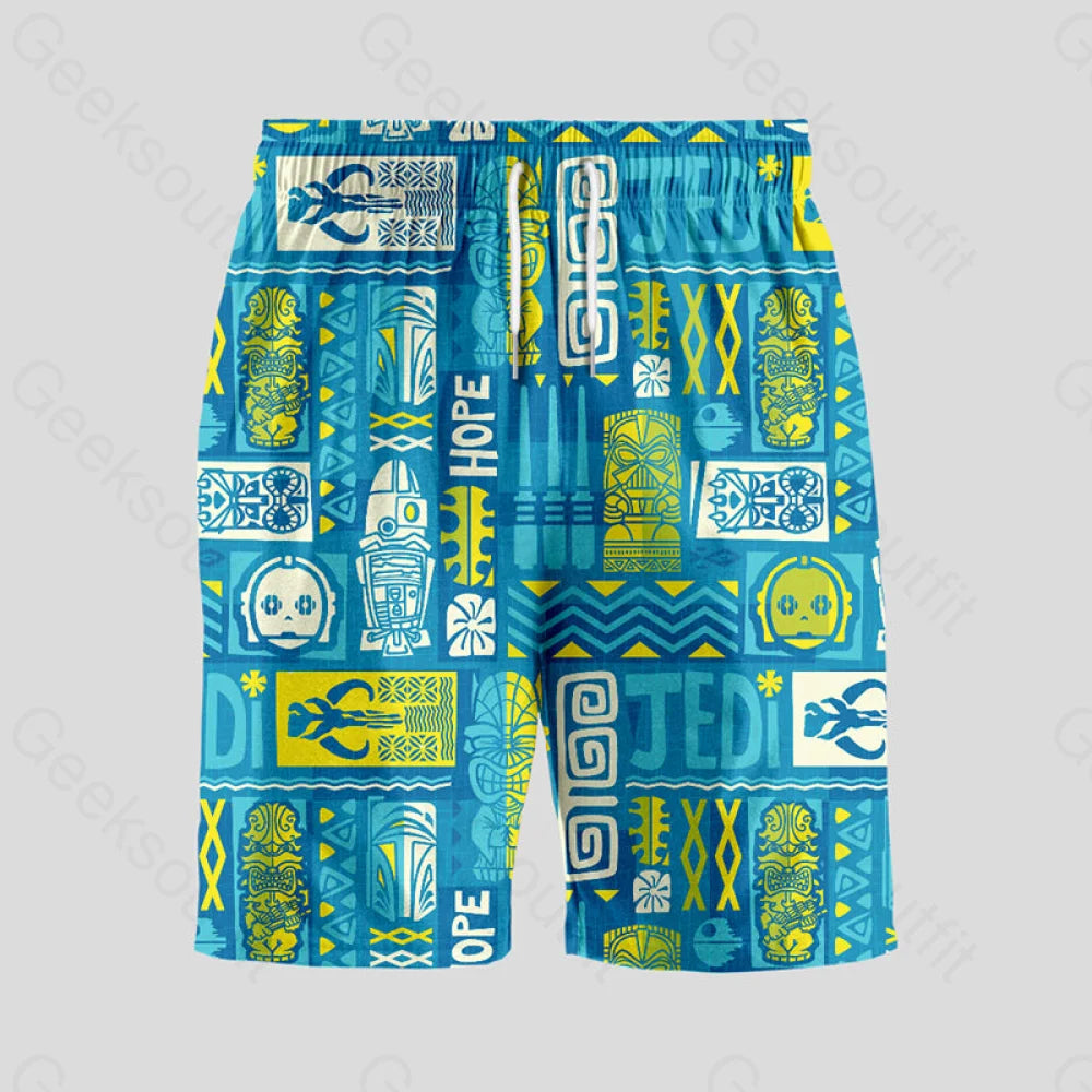 Hawaiian Blue Totem Geeky Drawstring Shorts S