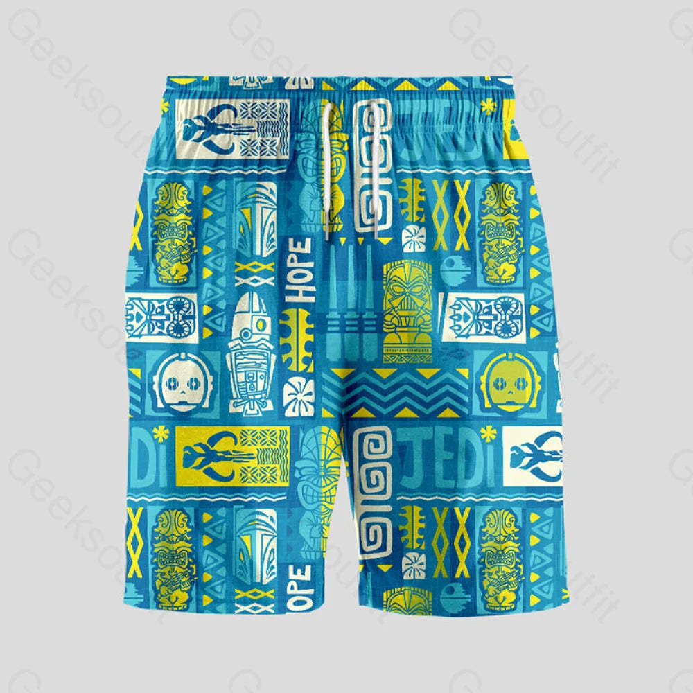 Hawaiian Blue Totem Geeky Drawstring Shorts S
