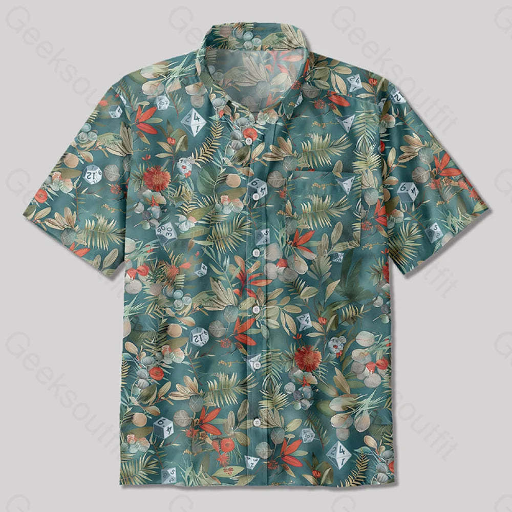 Hawaiian Style Dice Button Up Pocket Shirt Up / S Bus587 Yc