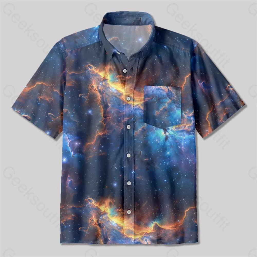 Hawaiian Style Under The Stars Button Up Pocket Shirt Up / S Bus490 Yc