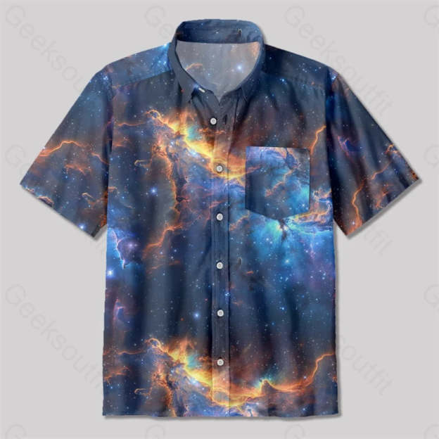 Hawaiian Style Under The Stars Button Up Pocket Shirt Up / S Bus490 Yc