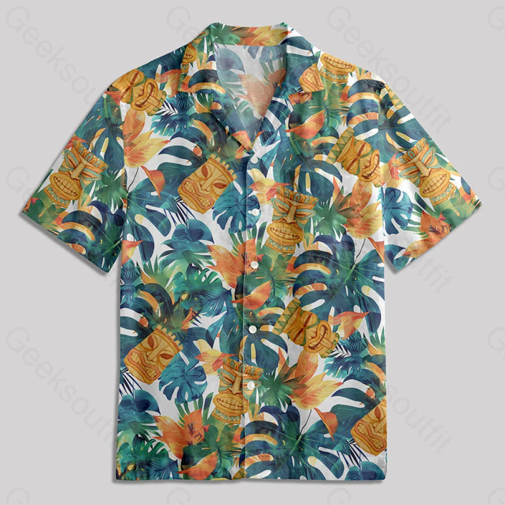 Hawaiian Tiki Mask Button Up Pocket Shirt / S Bus599 Yc