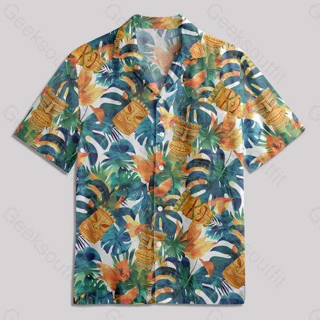 Hawaiian Tiki Mask Button Up Pocket Shirt / S Bus599 Yc