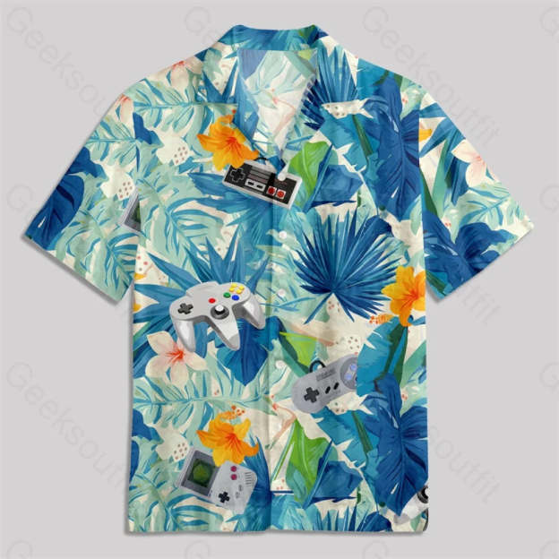 Hawaiian Tropicals & Retro Gamers Button Up Pocket Shirt / S Bus601 Yc