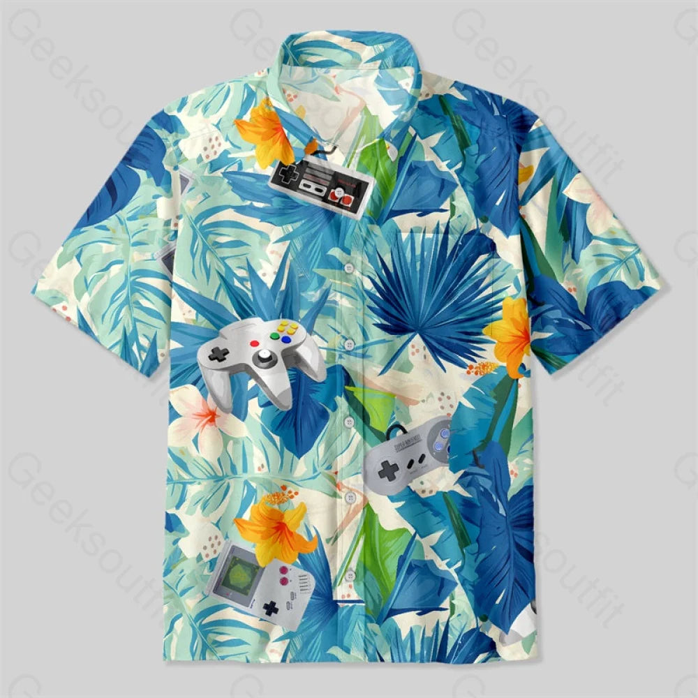 Hawaiian Tropicals & Retro Gamers Button Up Pocket Shirt Up / S Bus601 Yc