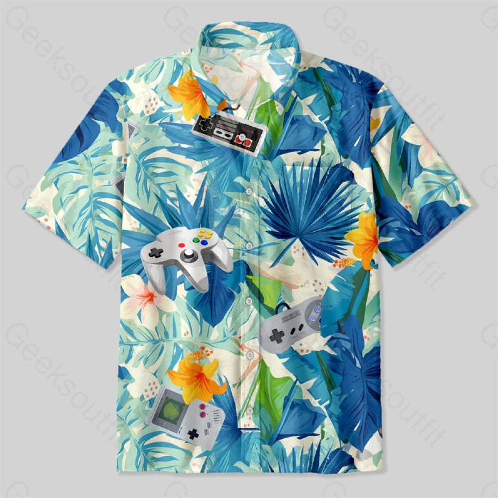 Hawaiian Tropicals & Retro Gamers Button Up Pocket Shirt Up / S Bus601 Yc