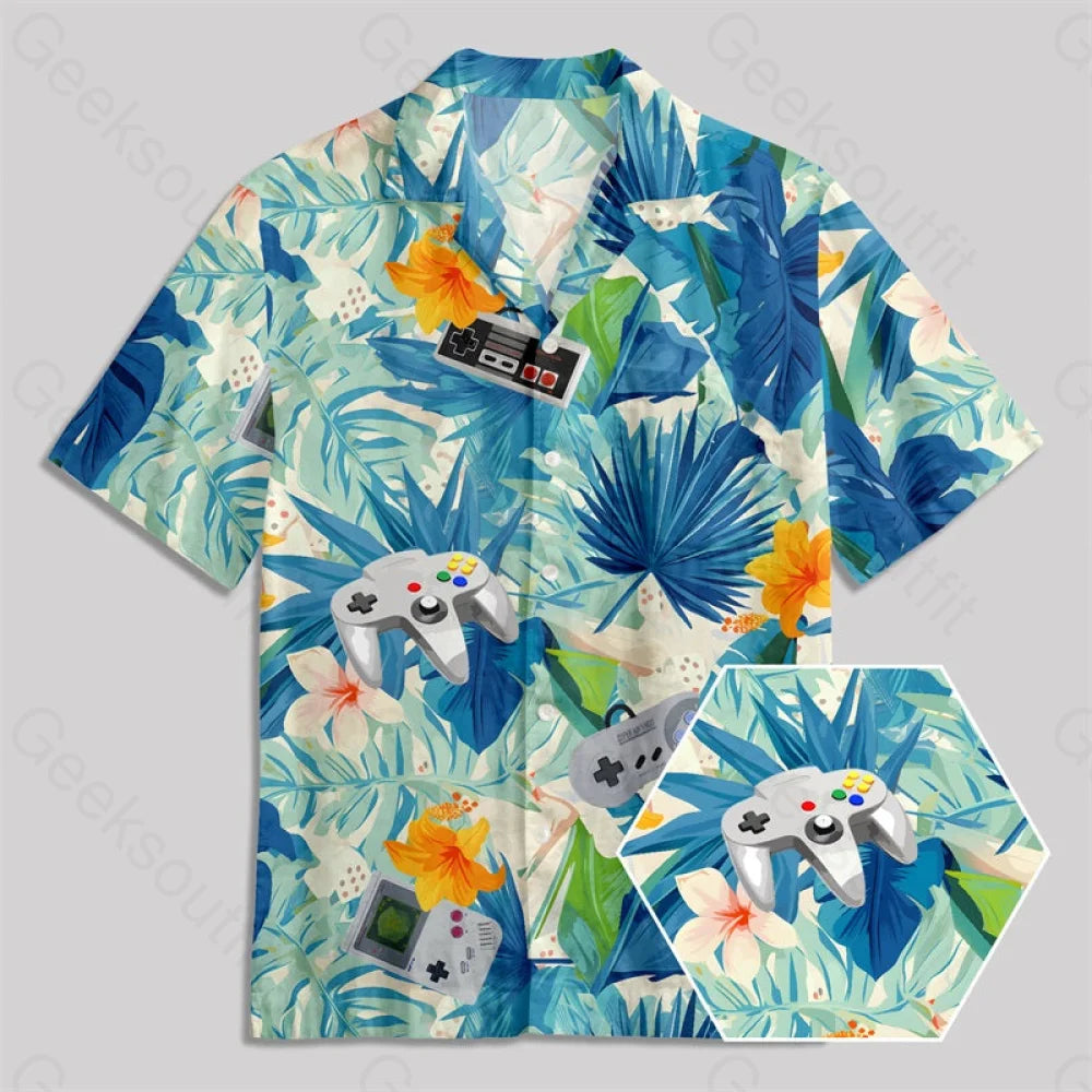 Hawaiian Tropicals & Retro Gamers Button Up Pocket Shirt Yc