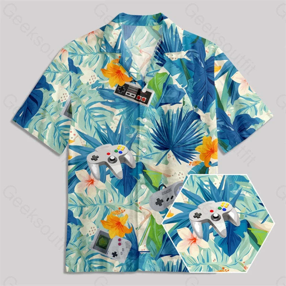 Hawaiian Tropicals & Retro Gamers Button Up Pocket Shirt Yc