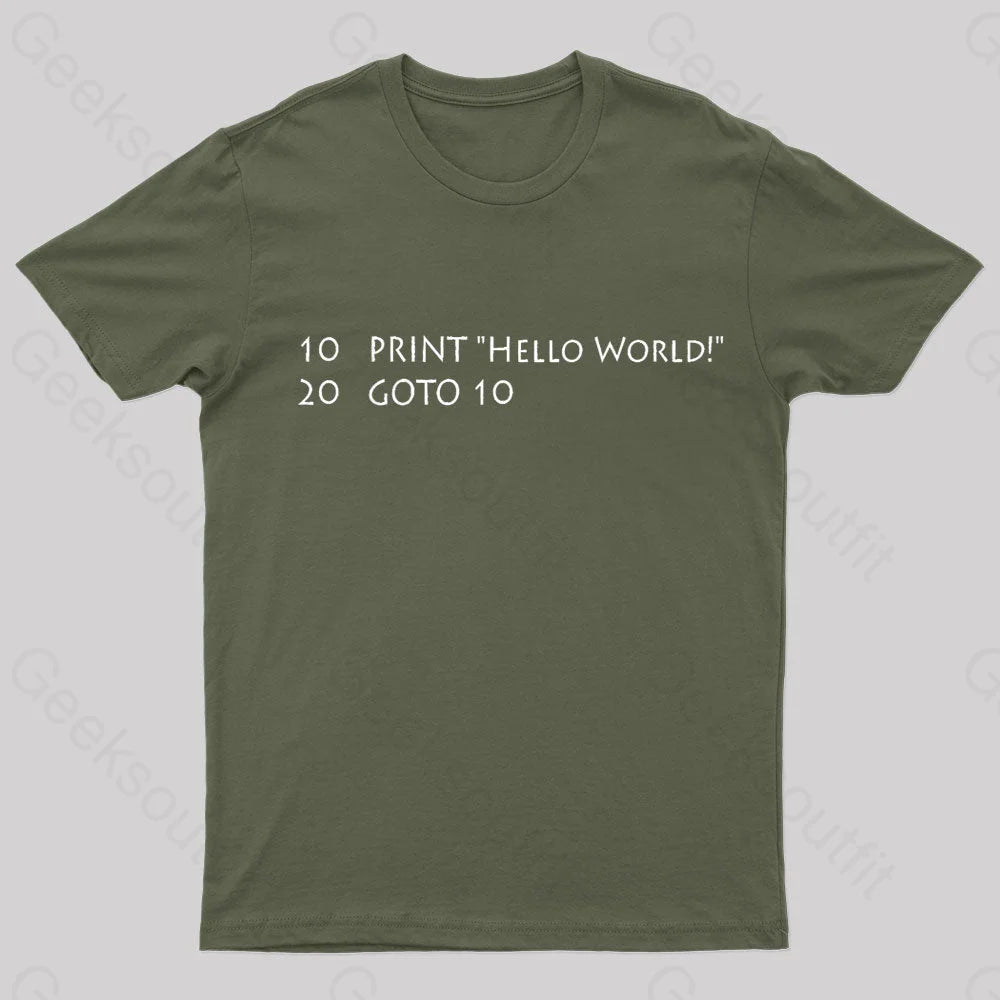 Hello World Nerd T-Shirt Army Green / S