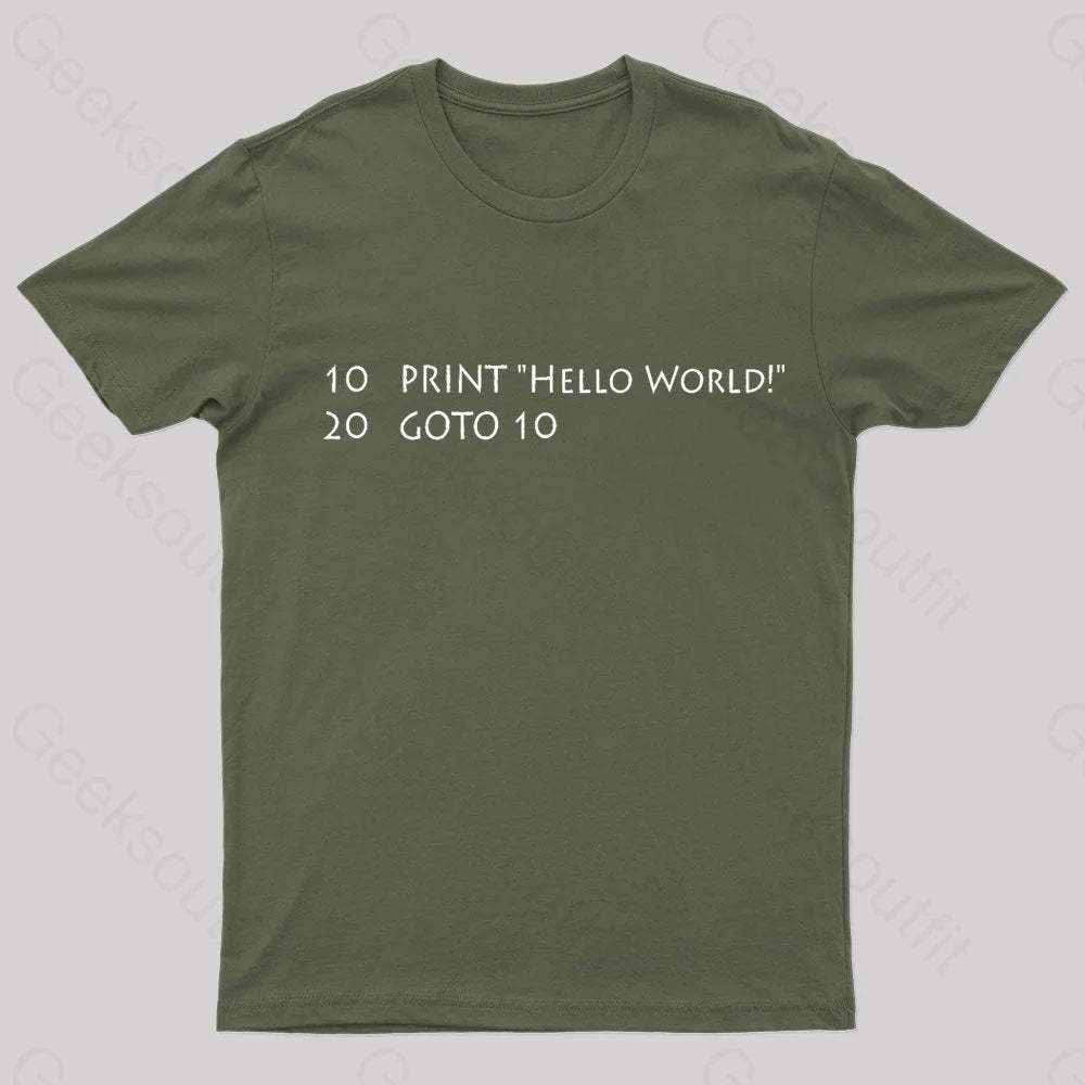 Hello World Nerd T-Shirt Army Green / S