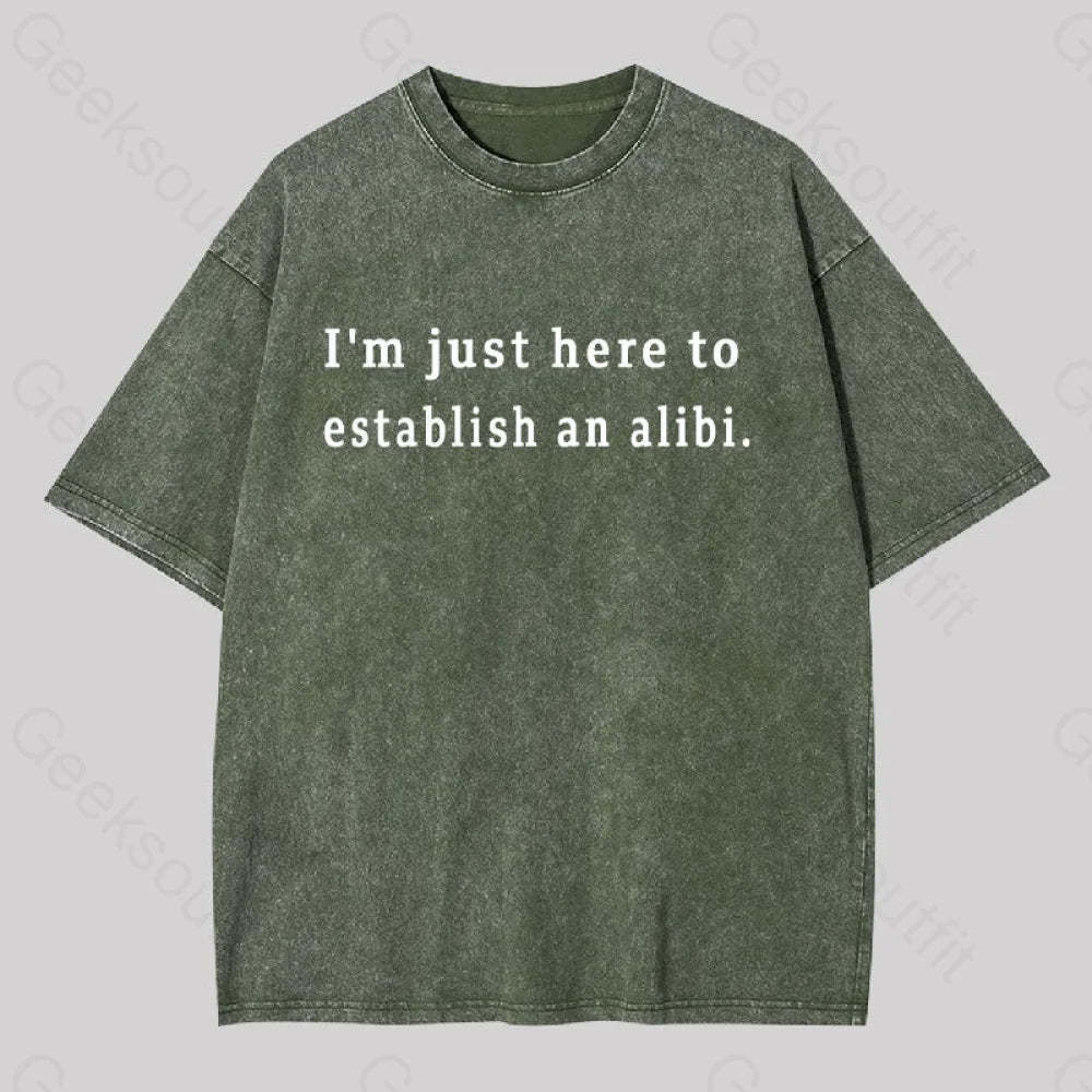 Here To Establish An Alibi Geek Washed T-Shirt Army Green / S