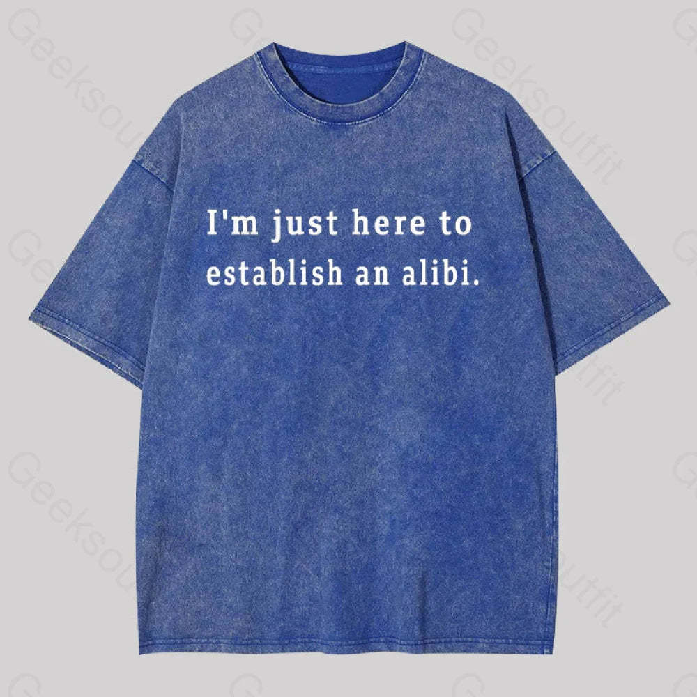 Here To Establish An Alibi Geek Washed T-Shirt Blue / S