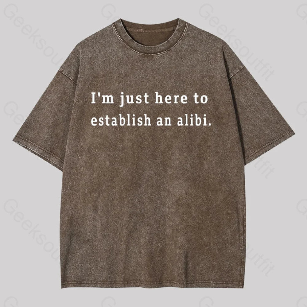 Here To Establish An Alibi Geek Washed T-Shirt Coffee / S