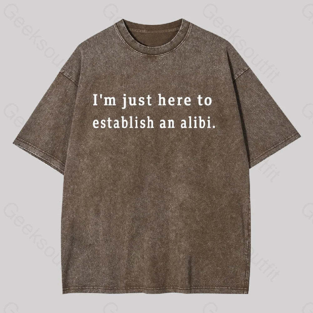 Here To Establish An Alibi Geek Washed T-Shirt Coffee / S