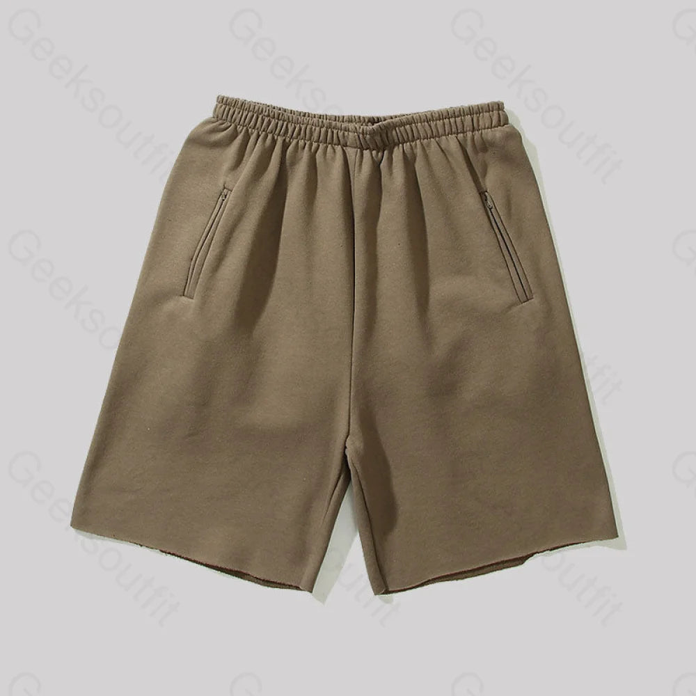 Highly Elastic Breathable Vintage Raw Edges Geek Shorts Khaki / M