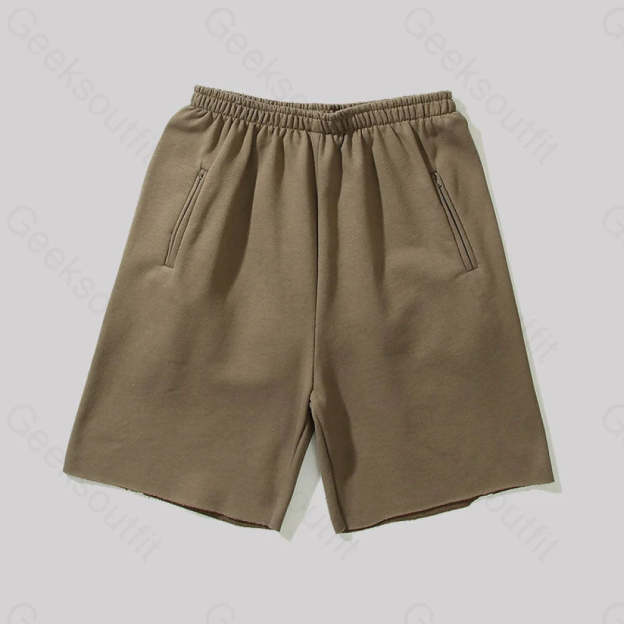 Highly Elastic Breathable Vintage Raw Edges Geek Shorts Khaki / M