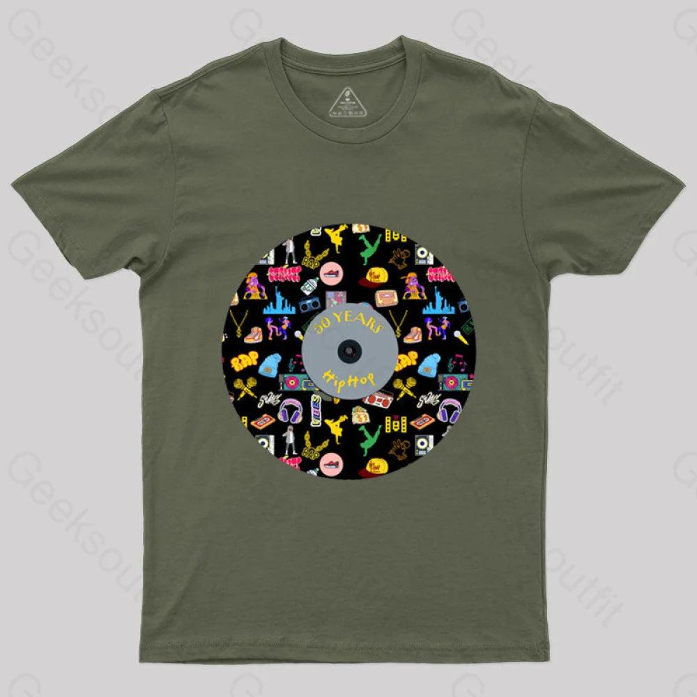 Hip-Hop Culture With Iconic Record Art T-Shirt Army Green / S