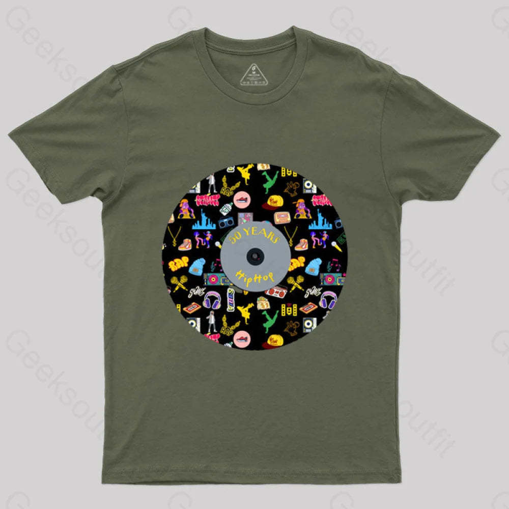 Hip-Hop Culture With Iconic Record Art T-Shirt Army Green / S