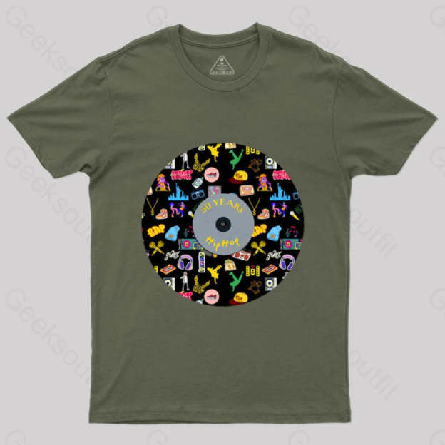 Hip-Hop Culture With Iconic Record Art T-Shirt Army Green / S