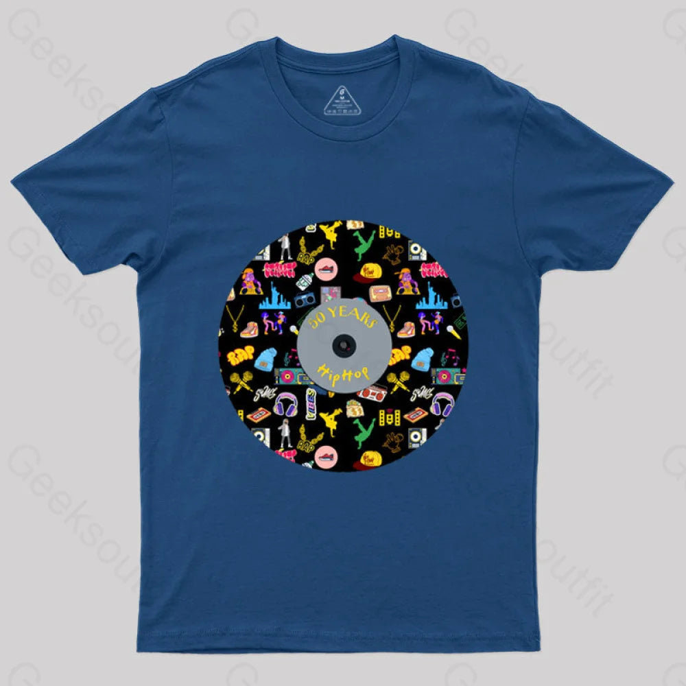 Hip-Hop Culture With Iconic Record Art T-Shirt Navy / S