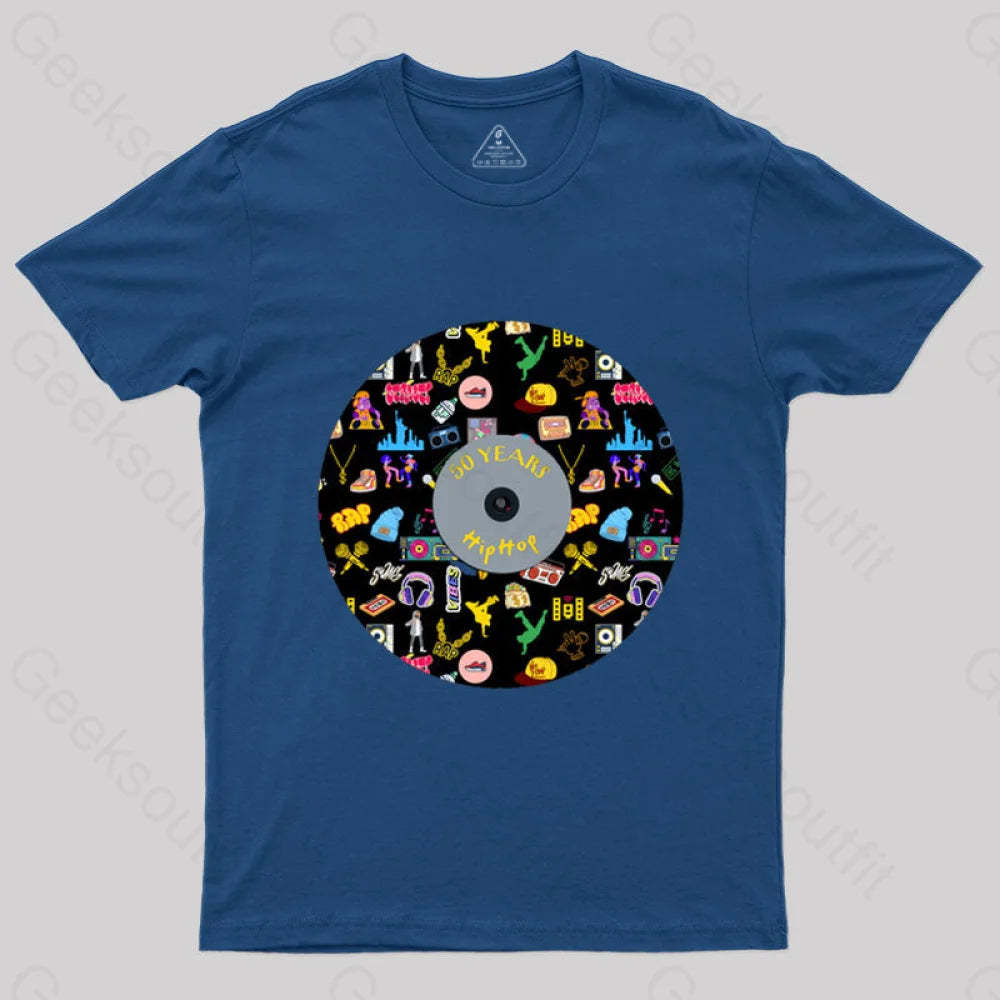 Hip-Hop Culture With Iconic Record Art T-Shirt Navy / S