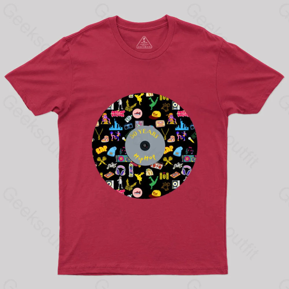 Hip-Hop Culture With Iconic Record Art T-Shirt Red / S