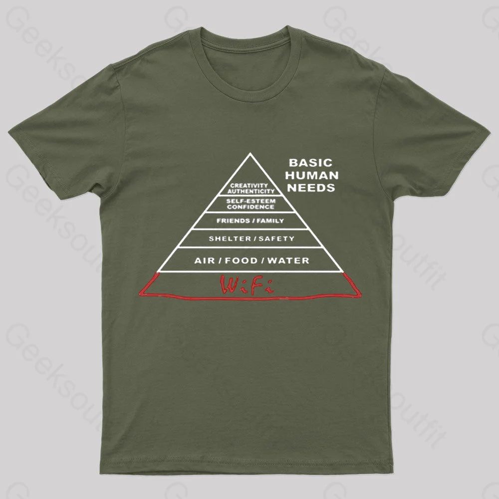 Human Needs Wifi Geek T-Shirt Army Green / S