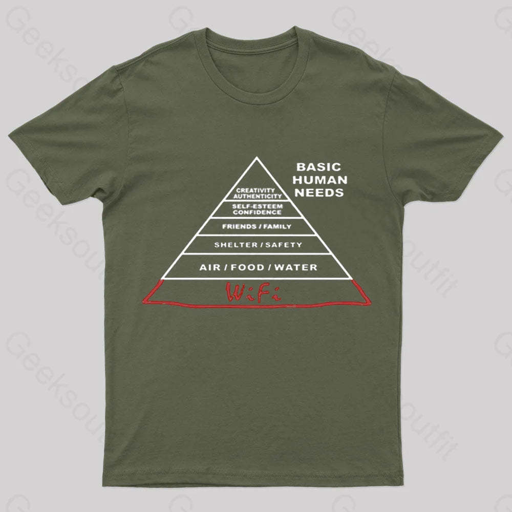 Human Needs Wifi Geek T-Shirt Army Green / S