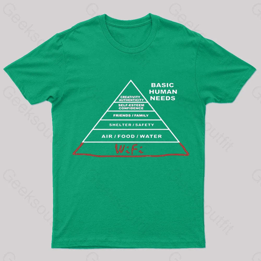 Human Needs Wifi Geek T-Shirt Green / S