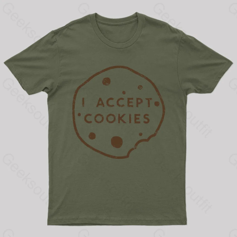 I Accept Cookies Nerd T-Shirt Army Green / S