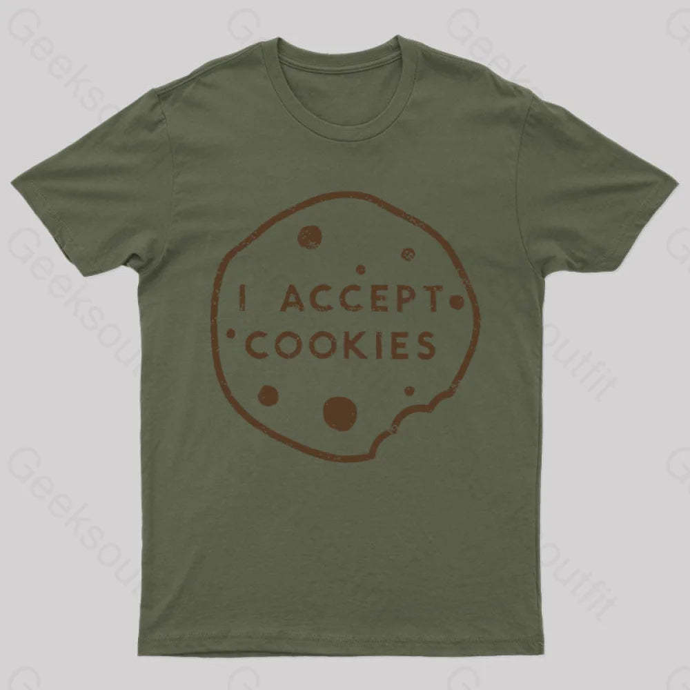I Accept Cookies Nerd T-Shirt Army Green / S