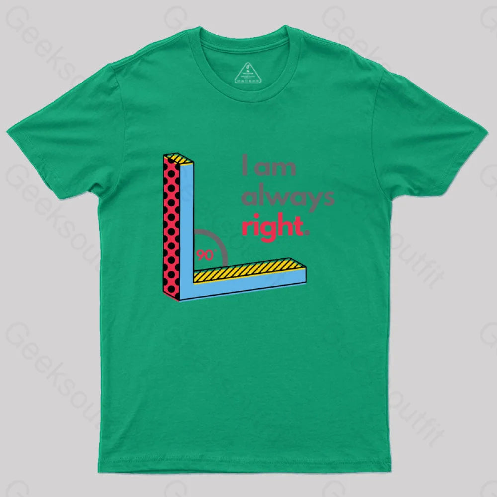 I Am Always Right Funny Math T-Shirt Green / S