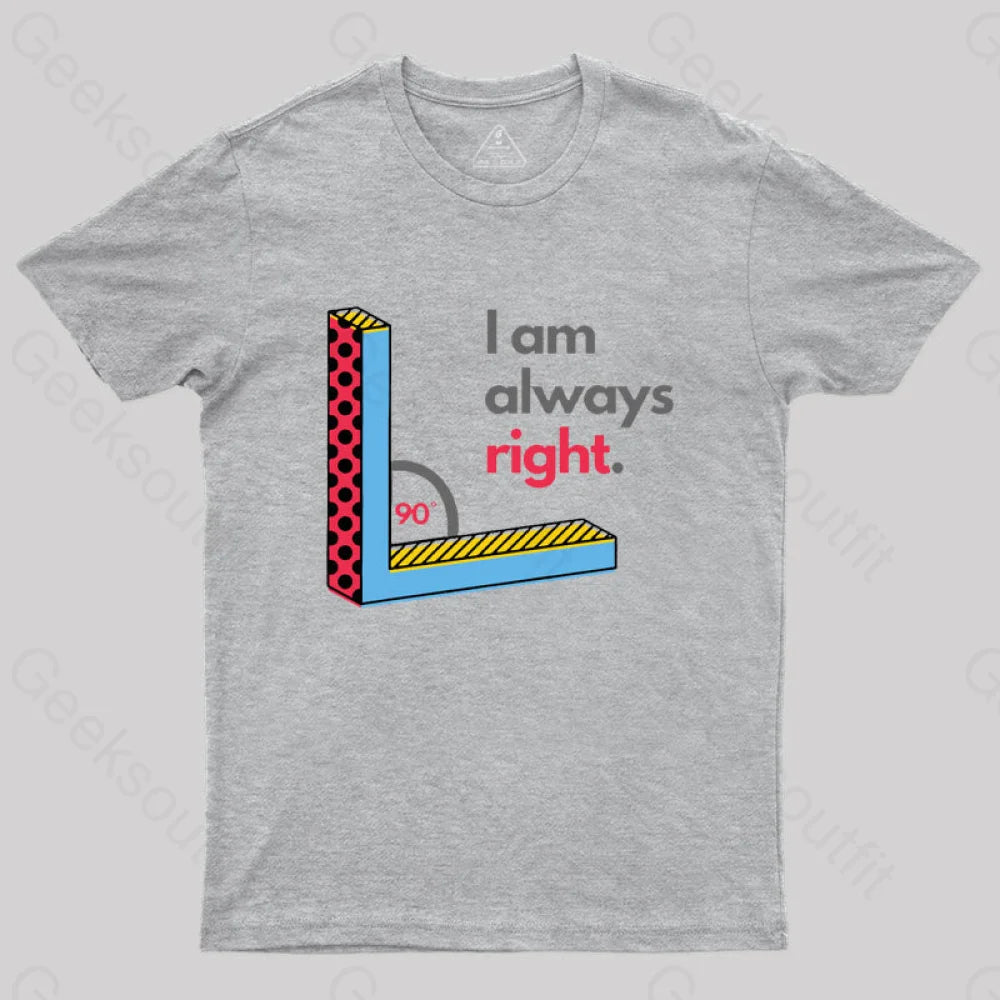 I Am Always Right Funny Math T-Shirt Grey / S