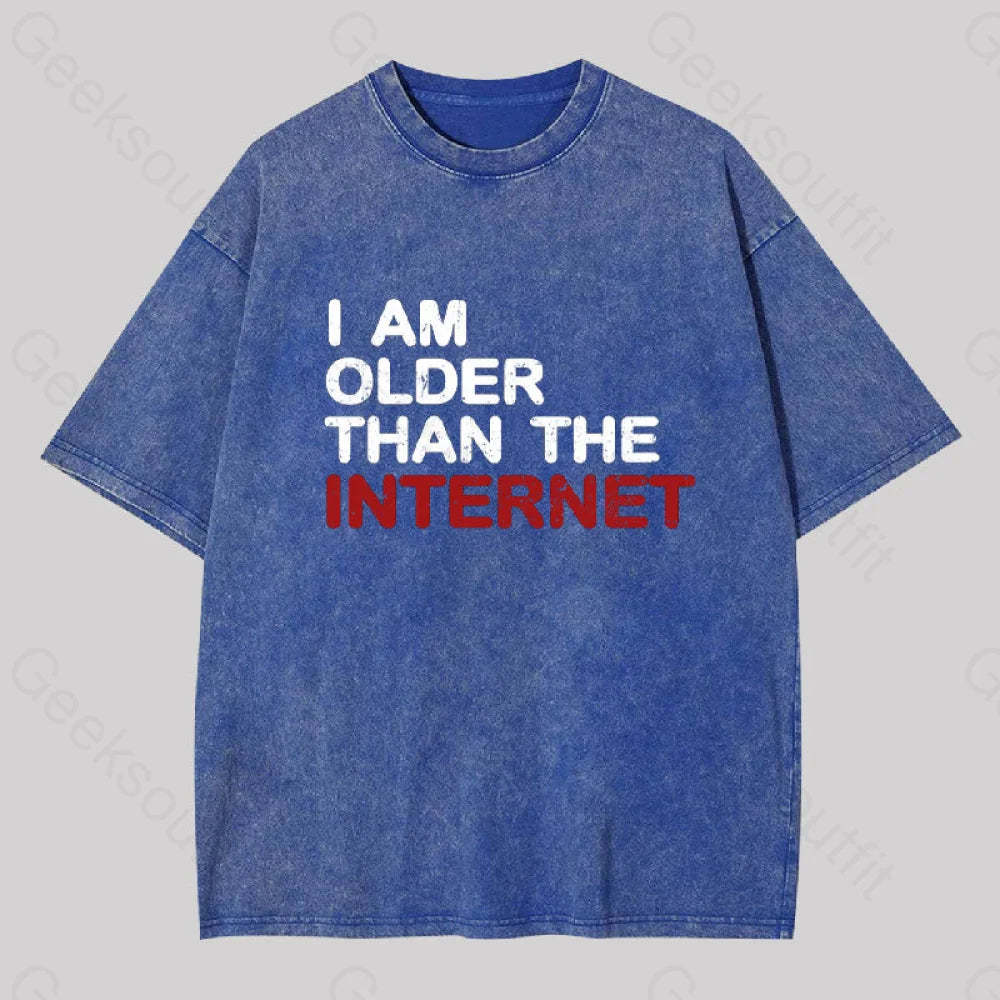 I Am Older Than The Internet Geek Washed T-Shirt Blue / S