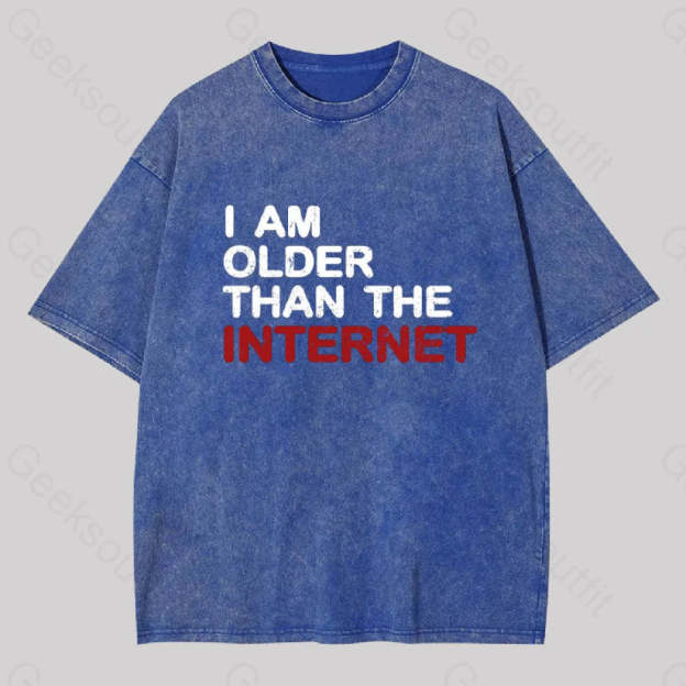 I Am Older Than The Internet Geek Washed T-Shirt Blue / S