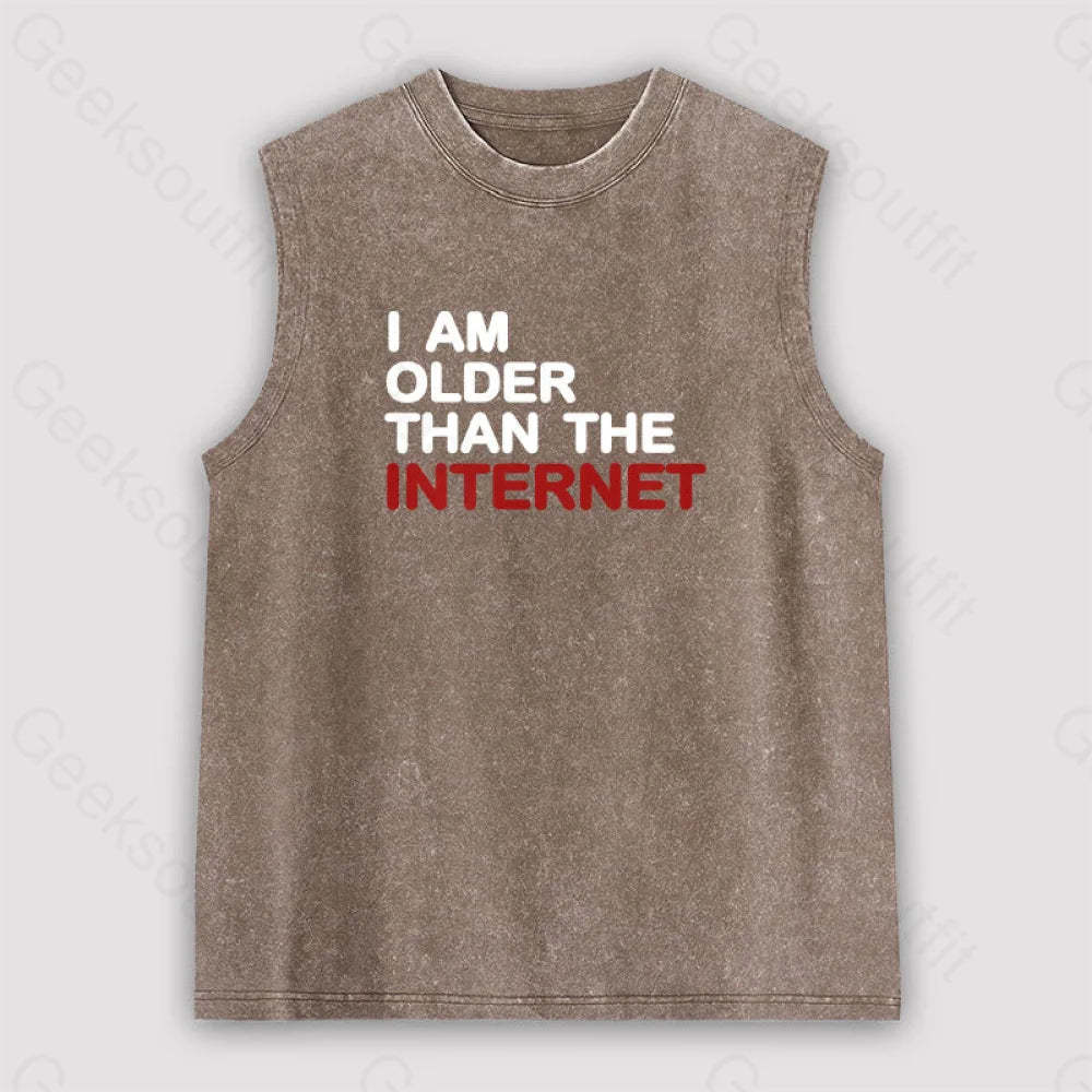 I Am Older Than The Internet Unisex Washed Tank Brown / S